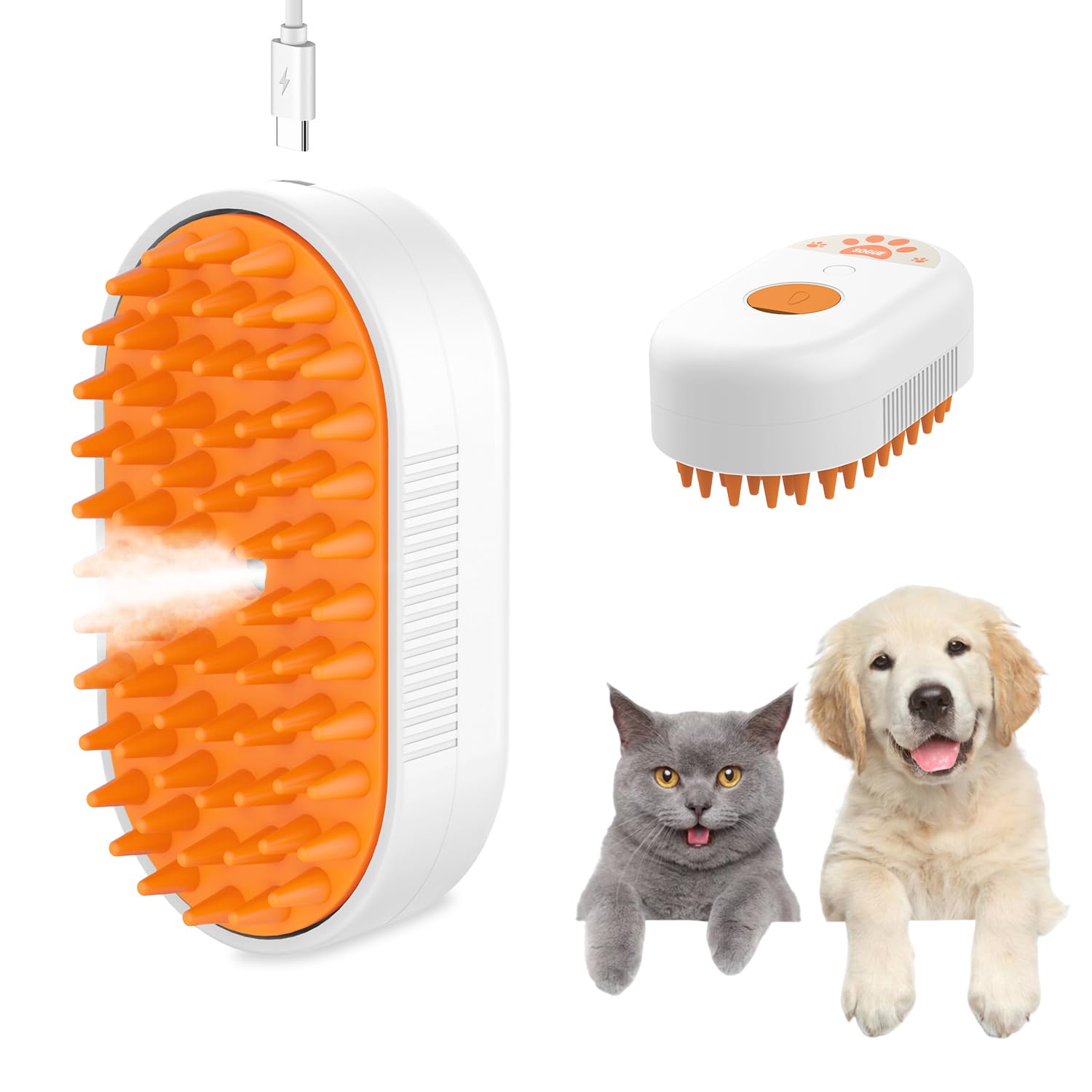 Cepillo a Vapor 3 en 1 para Perros y Gatos | Masaje, Limpieza y Eliminación de Pelo Suelto | Recargable con Silicona Suave